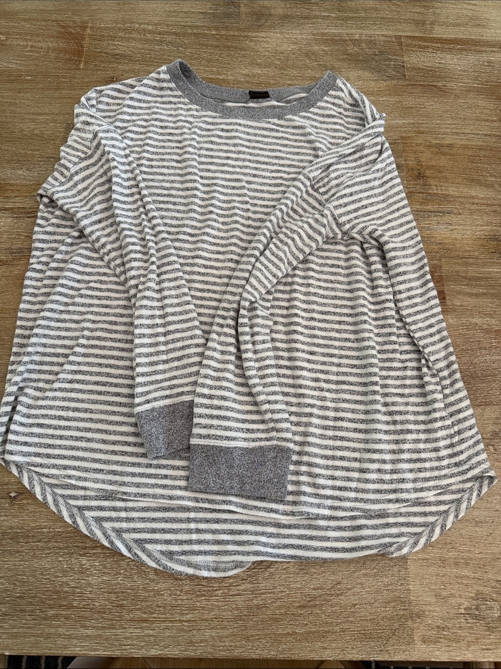 free press Gray and White Striped Long Sleeve Crewneck Top